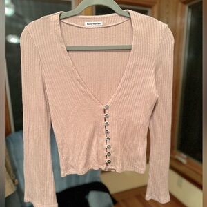 Reformation Ribbed Button-Down Top in Blush